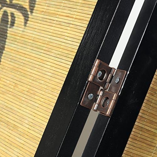 MyGift 4 Panel Folding Room Divider Bamboo Screen Calligraphy Black Frame