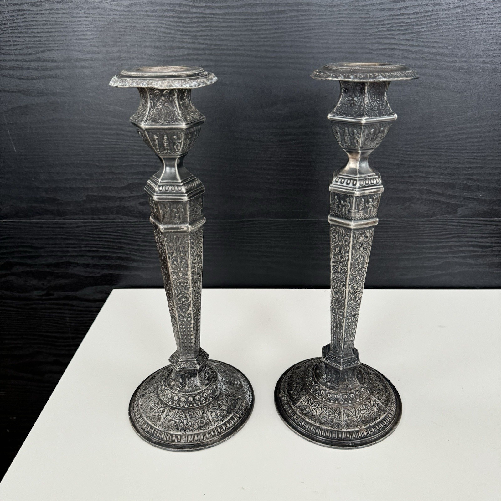 Vintage Ornate 12" Stamped DERBY S P Co Silverplate Candlestick Holders #2547