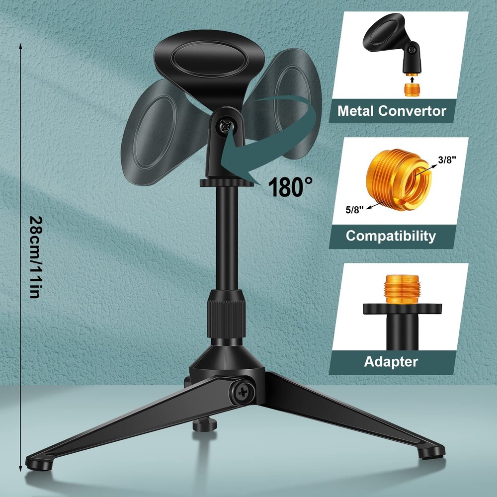 3 Pack Desktop Mic Stand Portable Foldable Tripod Adjustable Height Tabletop