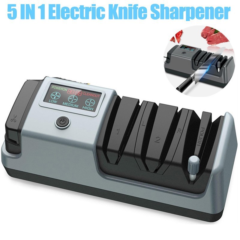 5 in 1 Electric Knife Sharpener-3 Rotational Speed Adjustable Knife Sharpener