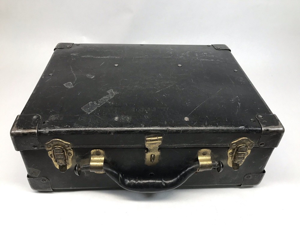 VINTAGE BELL SYSTEM TELEPHONE LINEMAN TOOLBOX VULCANIZED LEATHER CASE W/TOOLS