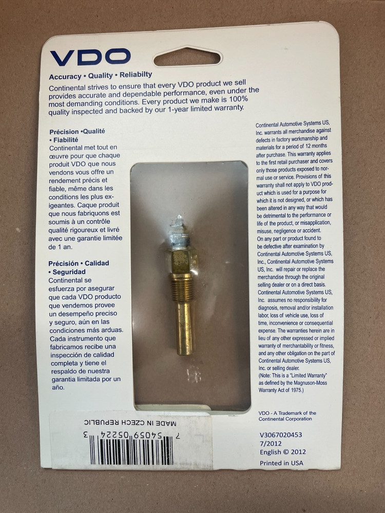 VDO Temperature Switch 120C/90, 1/8-27NPT, Part # 232-007