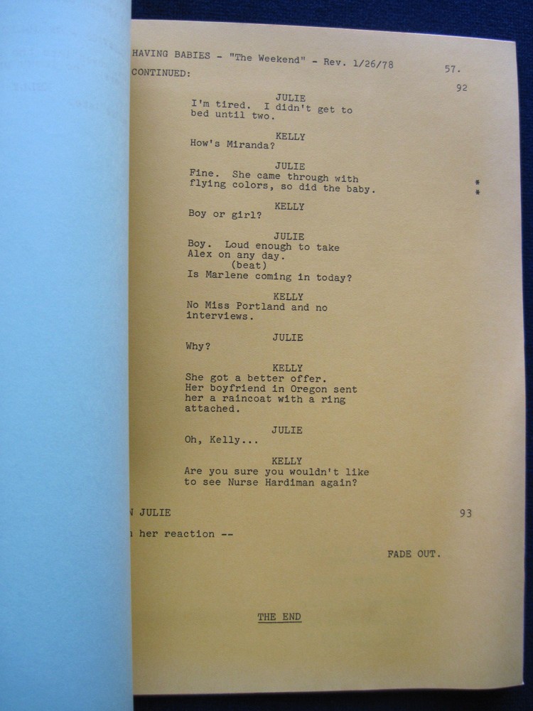 ORIGINAL HAVING BABIES TV Script 'The Weekend' BRADFORD DILLMAN'S Copy wi Notes