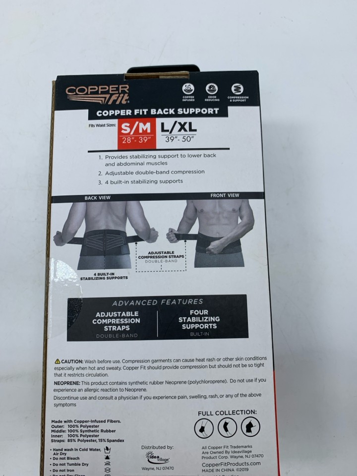 NIB COPPER FIT BACK PRO COMPRESSION & SUPPORT.