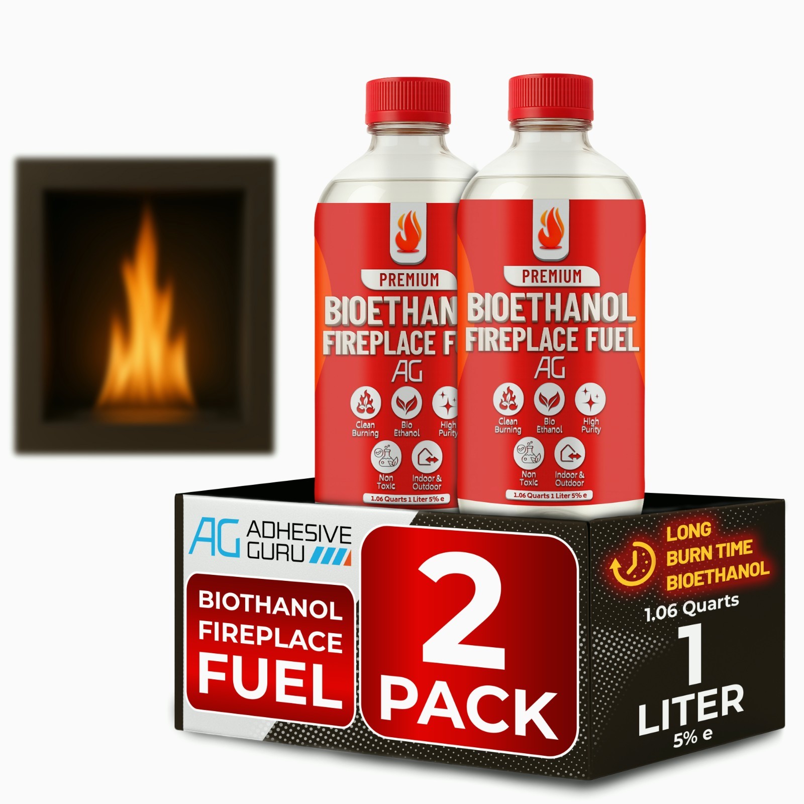Premium Bio Ethanol Fireplace Fuel (2X 1 L) For Tabletop Fires, Stoves,Versatile
