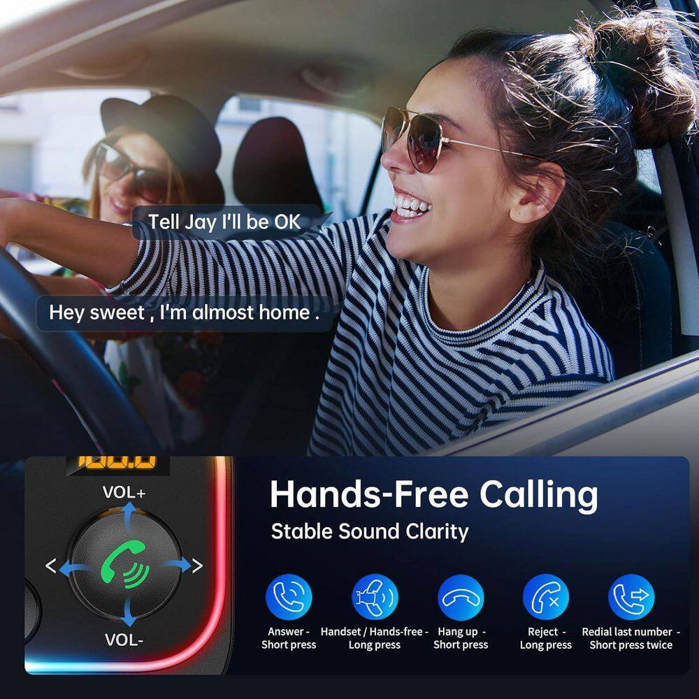 Bluetooth 5.4 FM Transmitter Car Adapter 54W PD 36W and 18W Dual Mics Hifi Bass