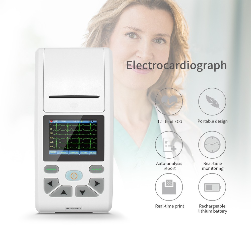 Portable 12-Lead Electrocardiograph ECG EKG Machine Interpretation Software 2.8"
