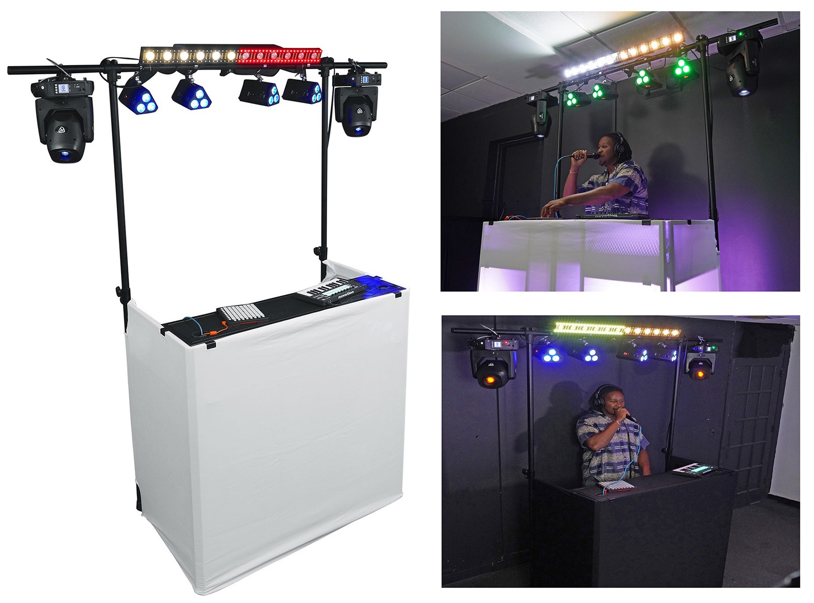Rockville ROCKBOOTH TRUSS V2 DJ Booth Table Facade w/Shelves+Lighting Truss+Bag