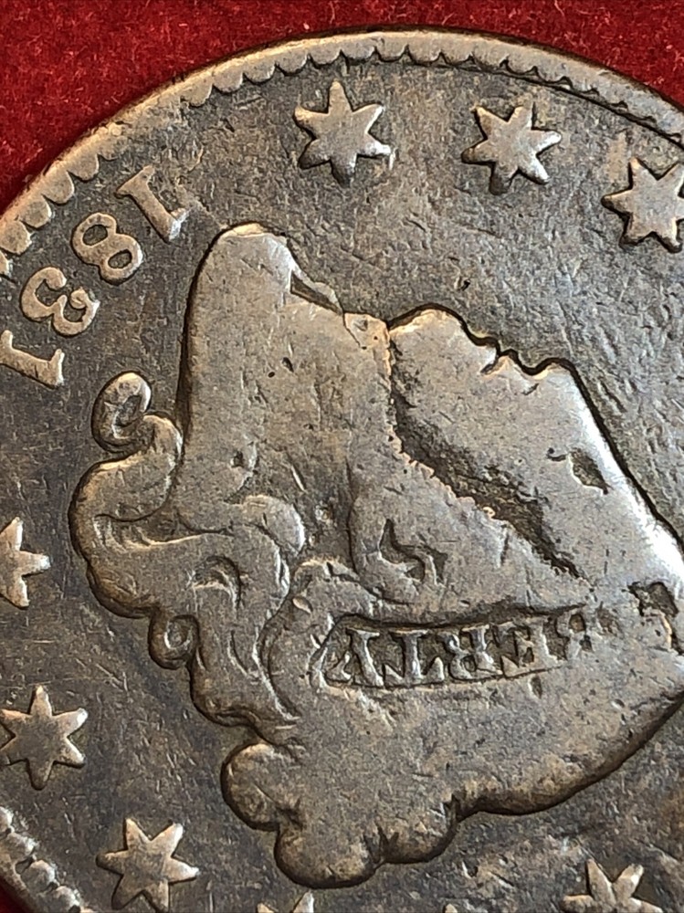 1831 coronet head large cent Error Major Planchet Lamination Choice For Grade