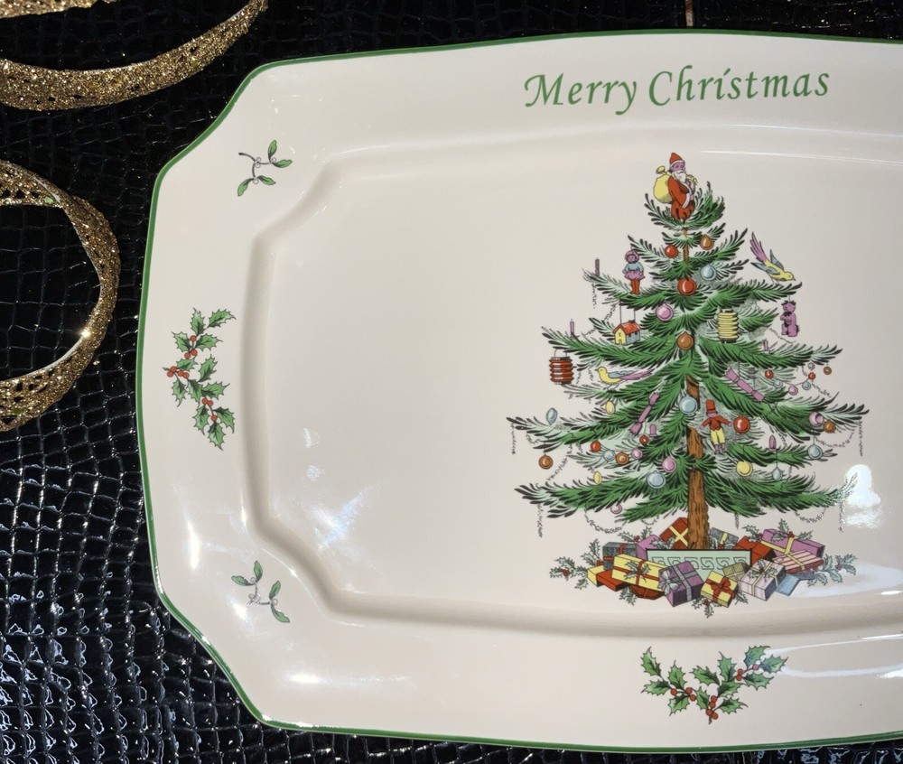 Spode Christmas Tree 15" Rectangular Serving Tray/Platter Excellent Cond NO BOX