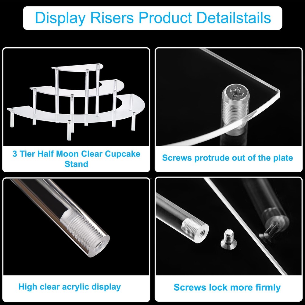 HENABLE Acrylic Display Riser - 3 Tier Clear Cupcake Stand, Perfume clear