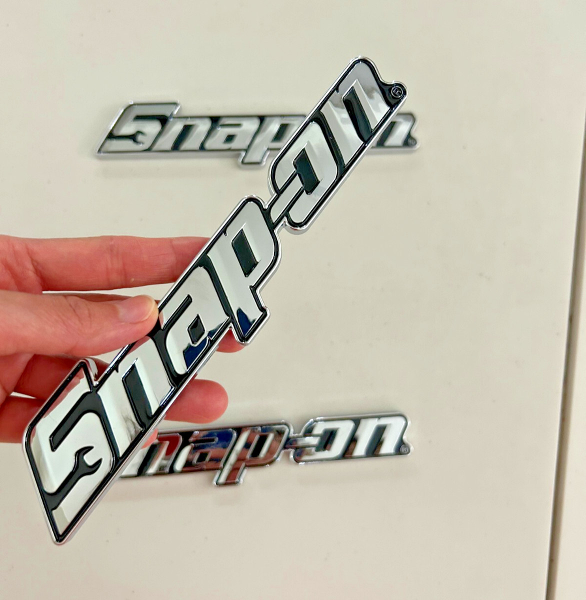2PCs SNAP-ON TOOL BOX LOGO EMBLEM Chrome Silver Badge Decal 8" INCH LONG - NEW