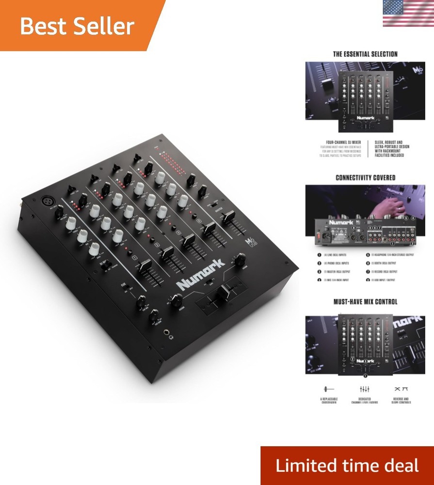 4-Channel USB DJ Mixer with Built-In Interface & Microphone Input – Silverblack