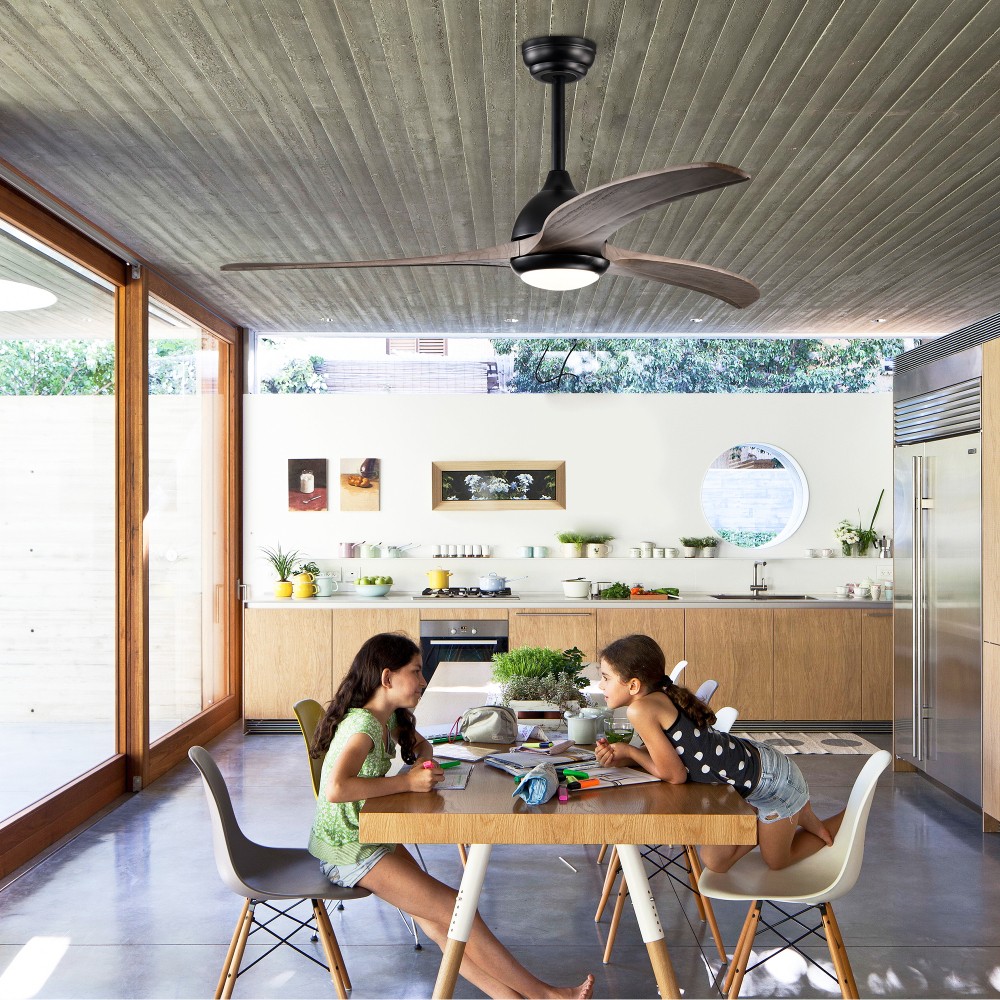 52"Solid Wood BladesCeilingFan Indoor Ceiling Fan With Light with Remote Control