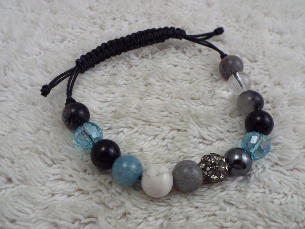 Blue Black Stone Bead Adjustable Cord Bracelet