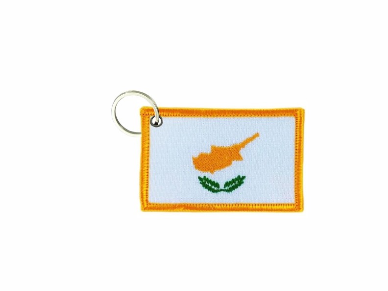 Keychain keyring embroidered embroidery patch double sided flag cyprus