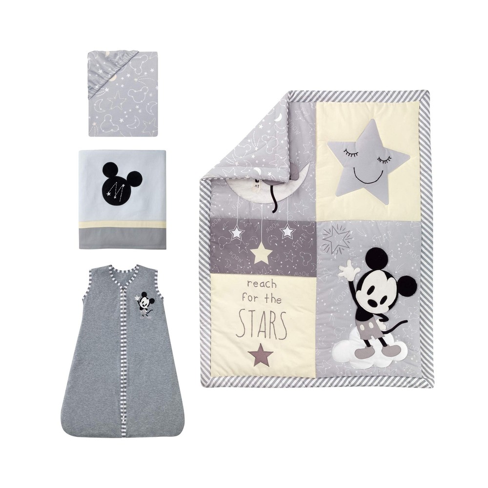Lambs & Ivy Mickey Mouse 4Piece Crib Bedding Set, Gray