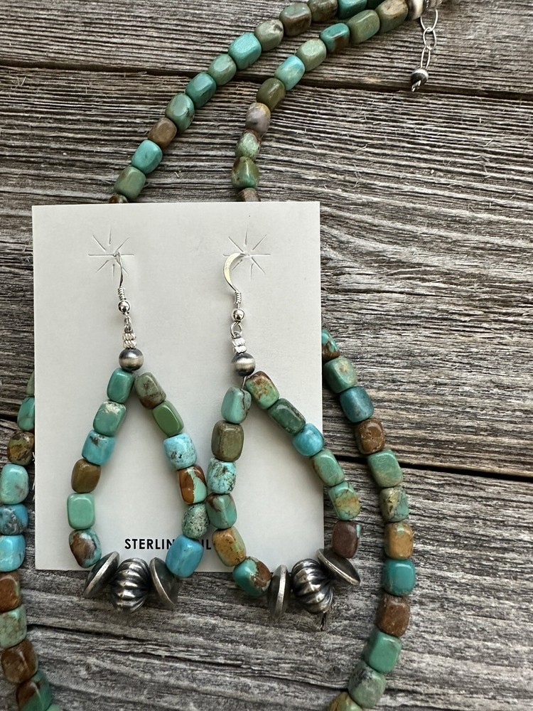 Sterling silver turquoise Bead Necklace Earrings set