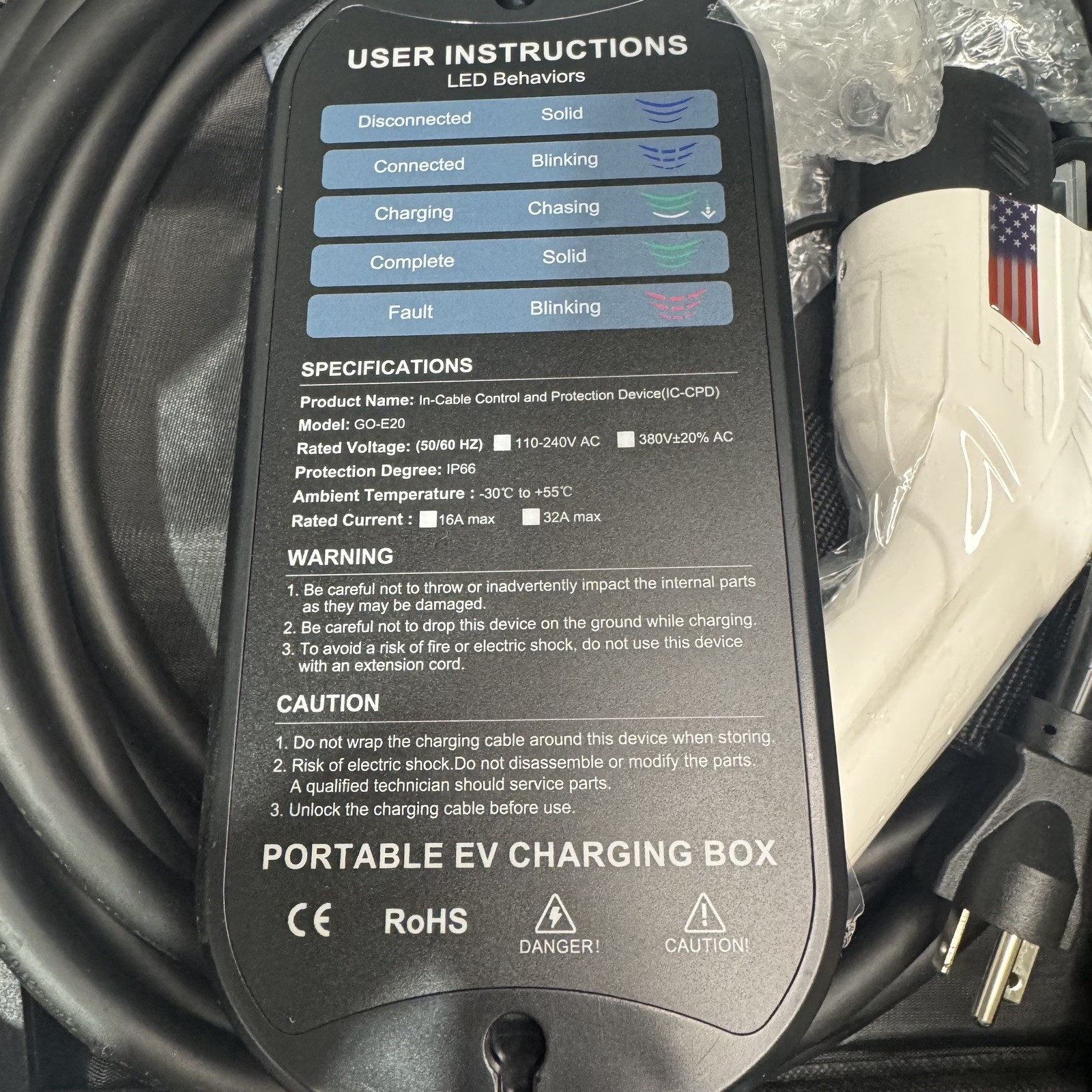 Macarlon Level 1 & 2 EV Charger,16A 110V-240V 25ft Cable,American Flag (Silver)