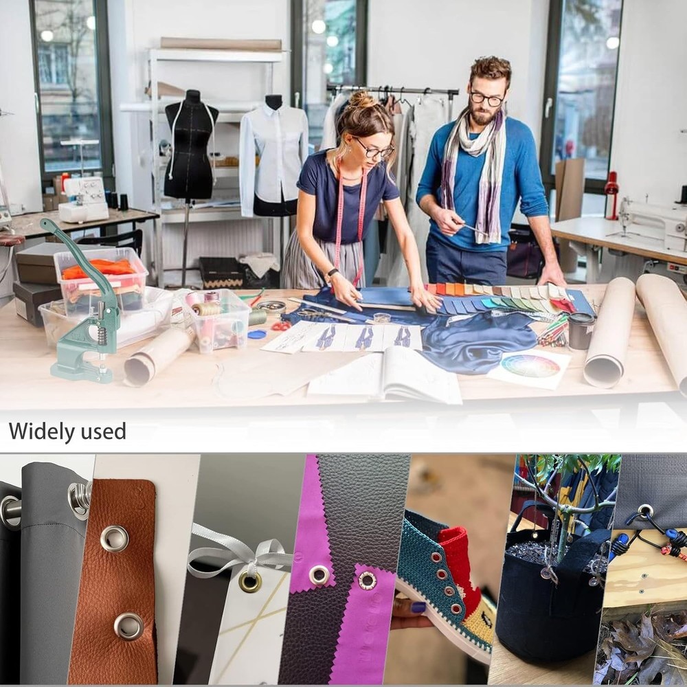 Efficient Grommet Machine Kit - 3 Interchangeable Dies & 1500 Grommets Included