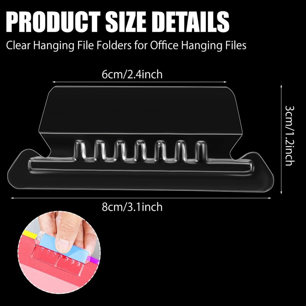 Hanging File Folder Tabs 60PCS Plastic Hanging Folder Labels and Inserts Clea...