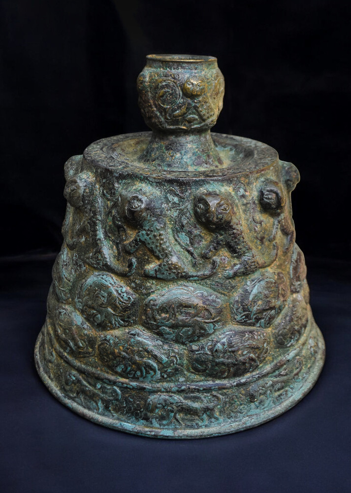Islamic Mamluk Candlestick Base, Embossed and Engraved Bronze, Middle Eastern