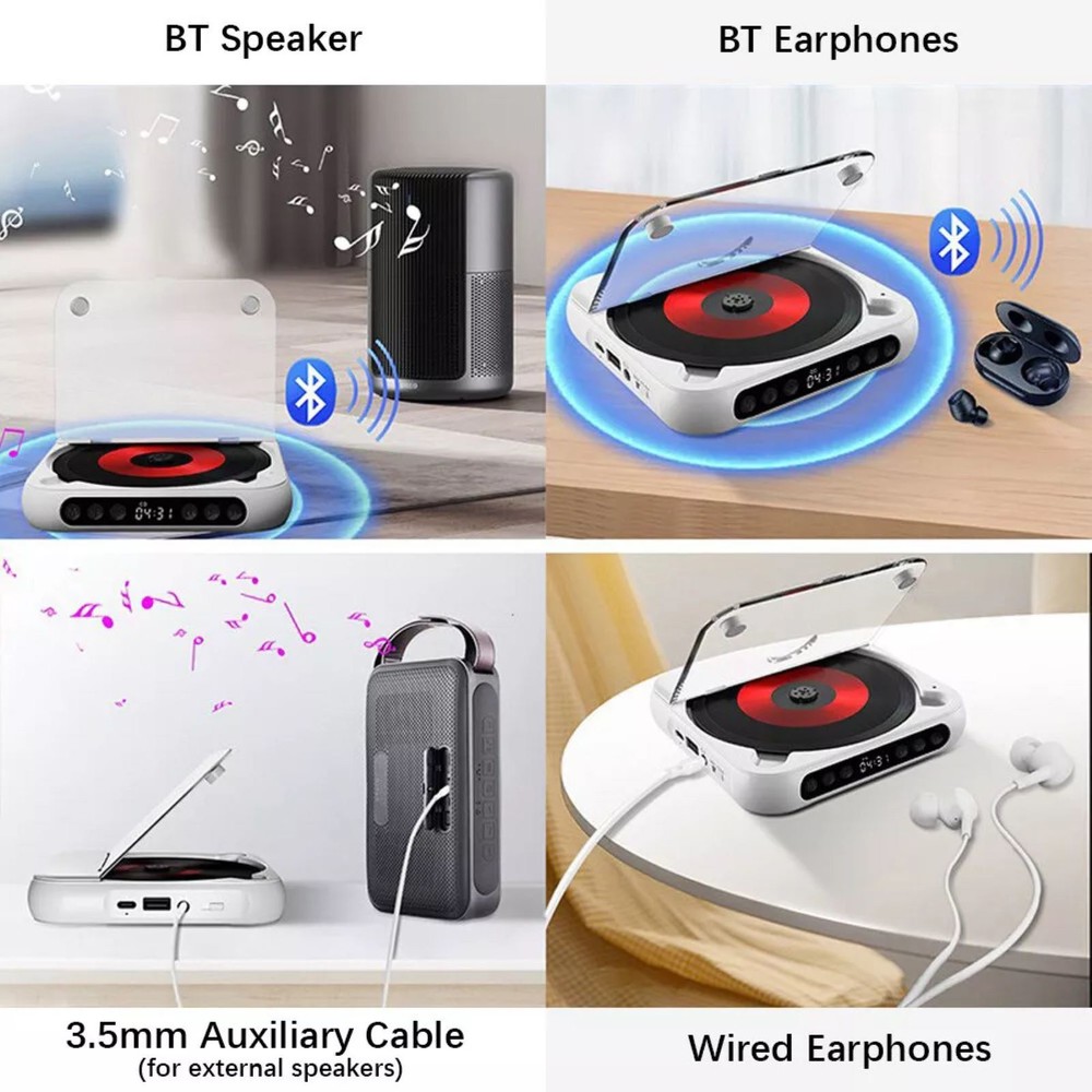 1PC Versatile CD Player 5V2A BT 5.3 CD/CD-R/CD-RW/MP3/WAV Essential For Learning