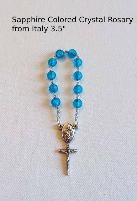 Sapphire Colored Crystal Pocket Rosary from Italy 3.5"