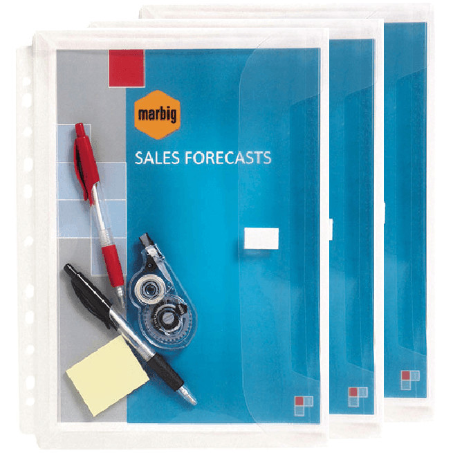 NEW 3x Marbig Binder Document Wallet Expandable A4 Clear
