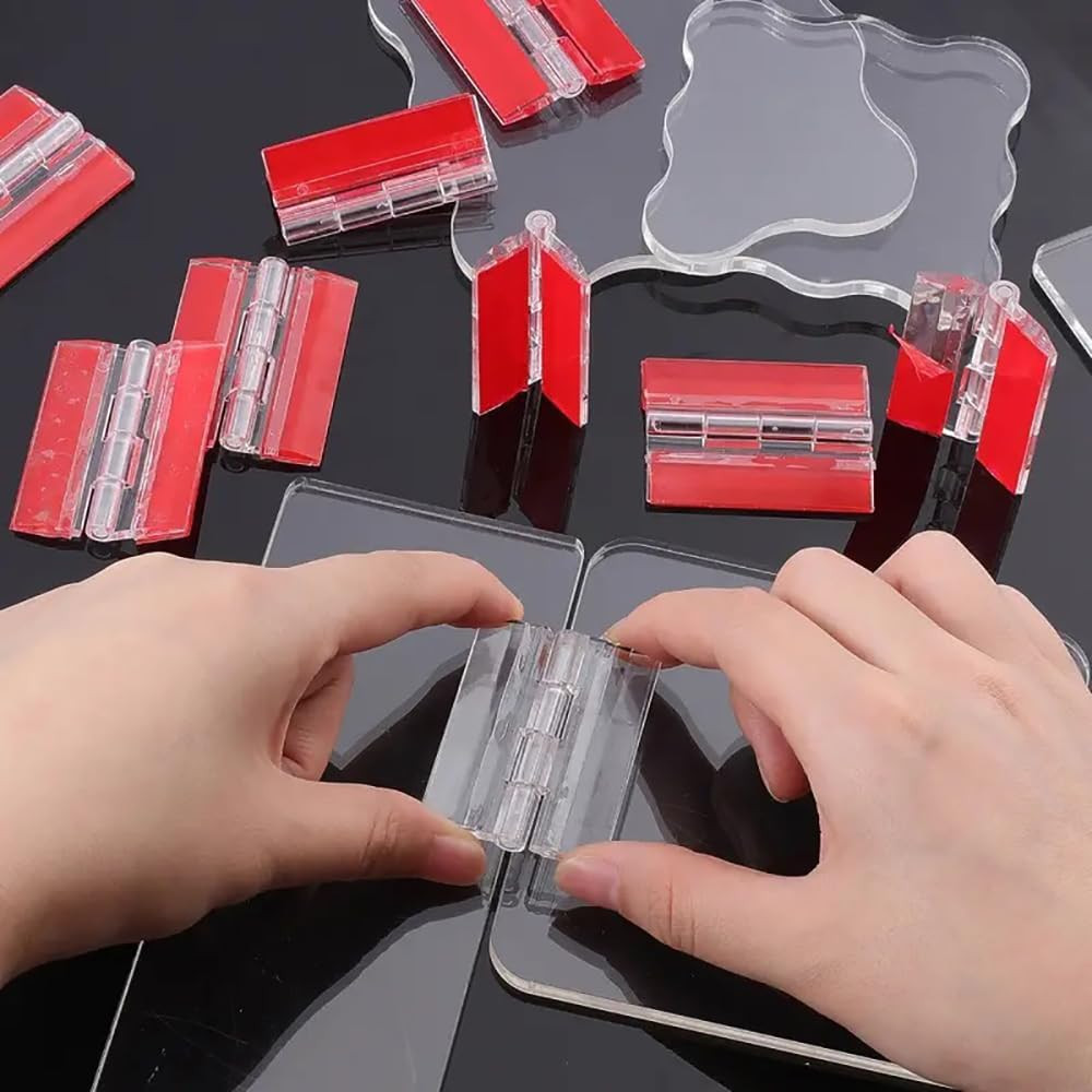 4Pcs Self-Adhesive Clear Acrylic Hinge, Transparent Plastic Folding Hinges, Cont