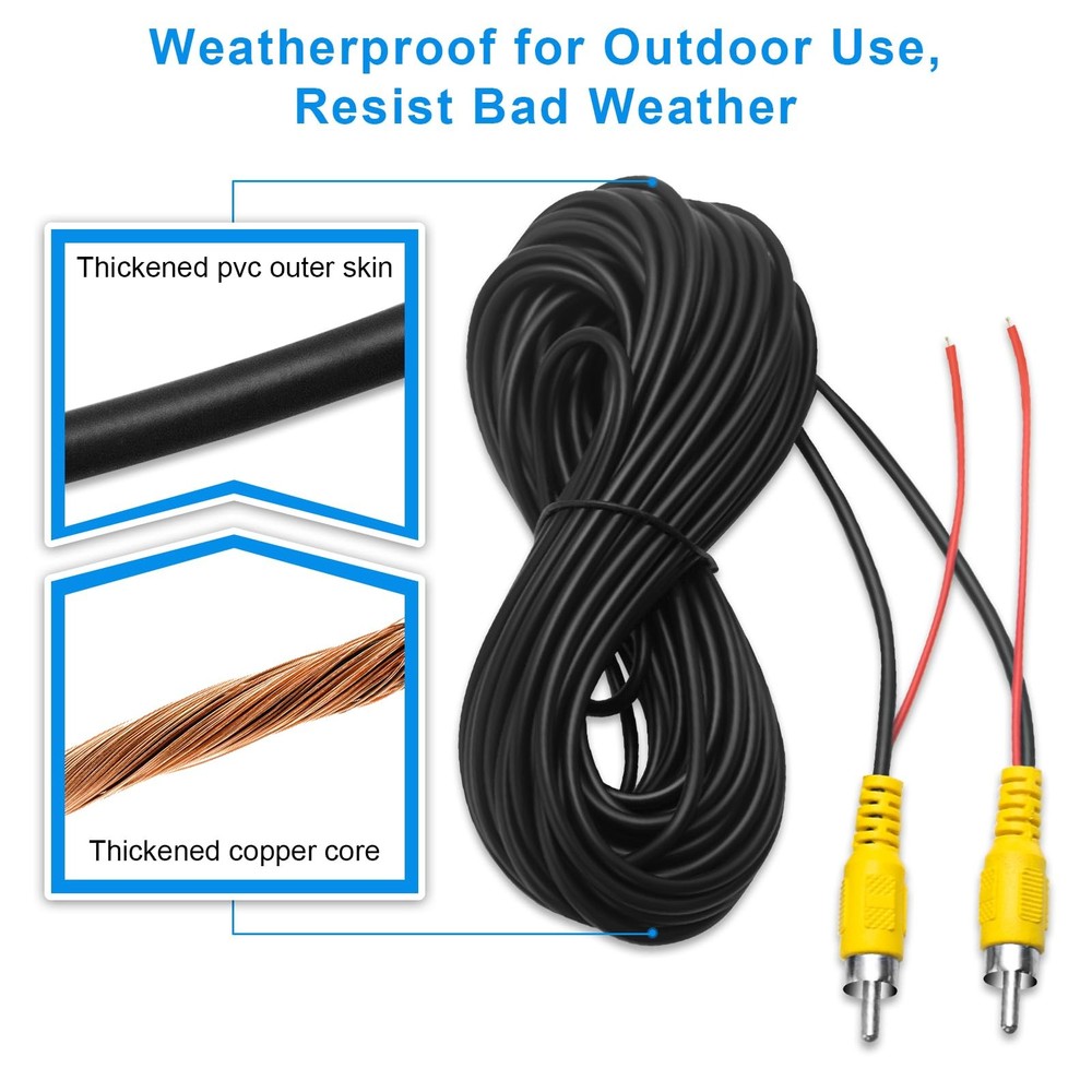 WEUASTE Premium Backup Camera RCA Cables, Car Reverse Cable 33 feet