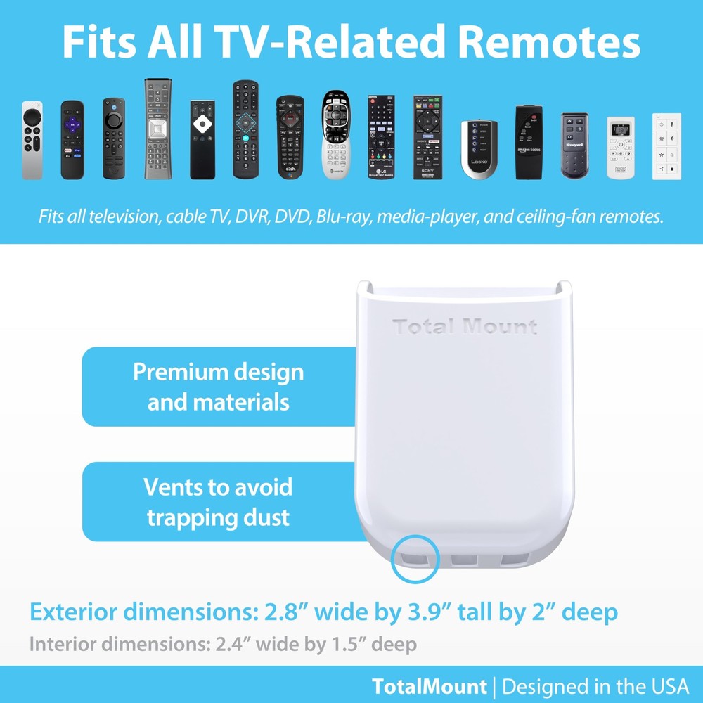 TotalMount Universal Remote Control Holder – Attaches Medium, Premium White