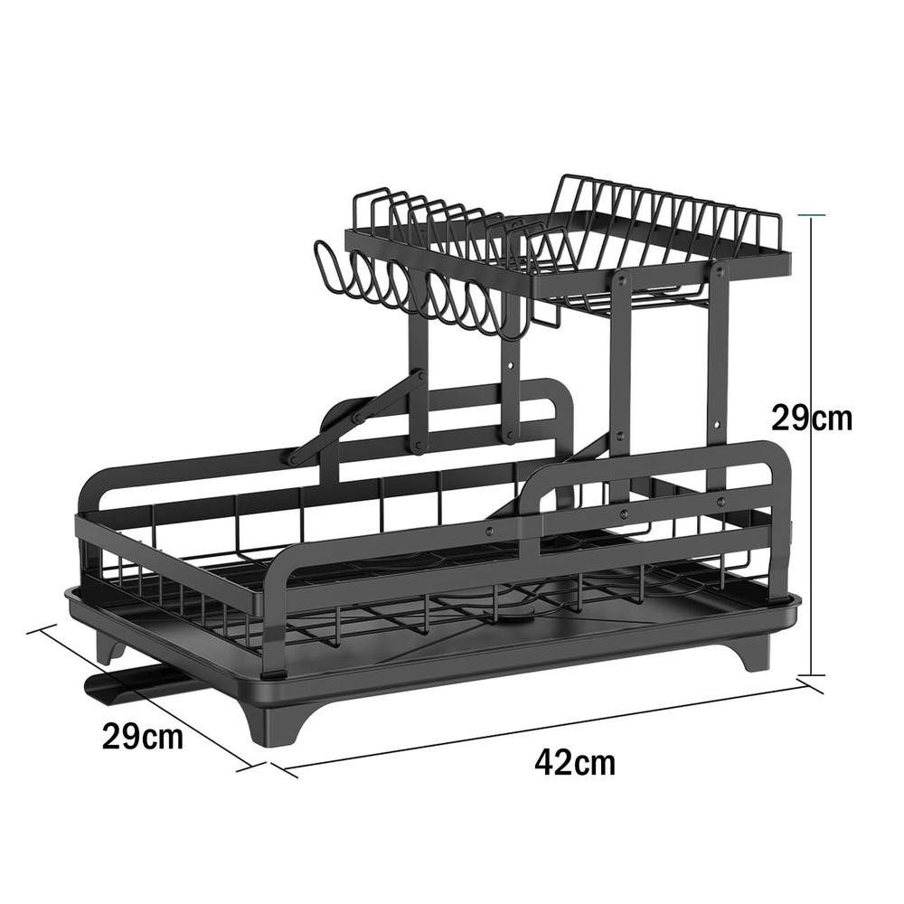 HOISIMDY 2 Tier Dish Drying Rack Automatic Drainage Board Space-Saving for Ki...