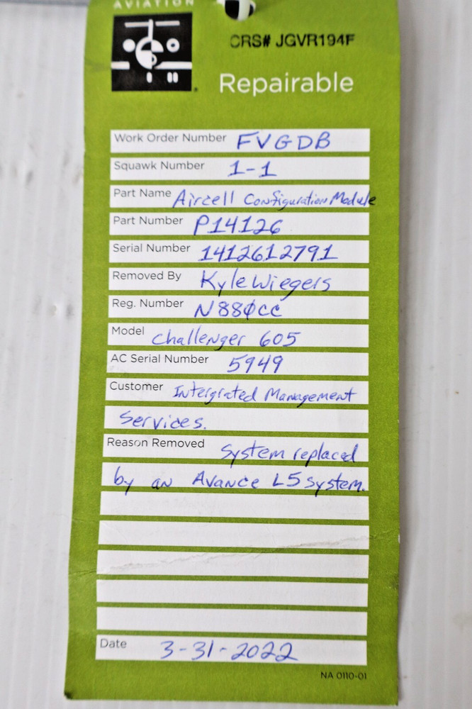 AirCell P14126 Configuration Module 075095-0501 - Removed Working