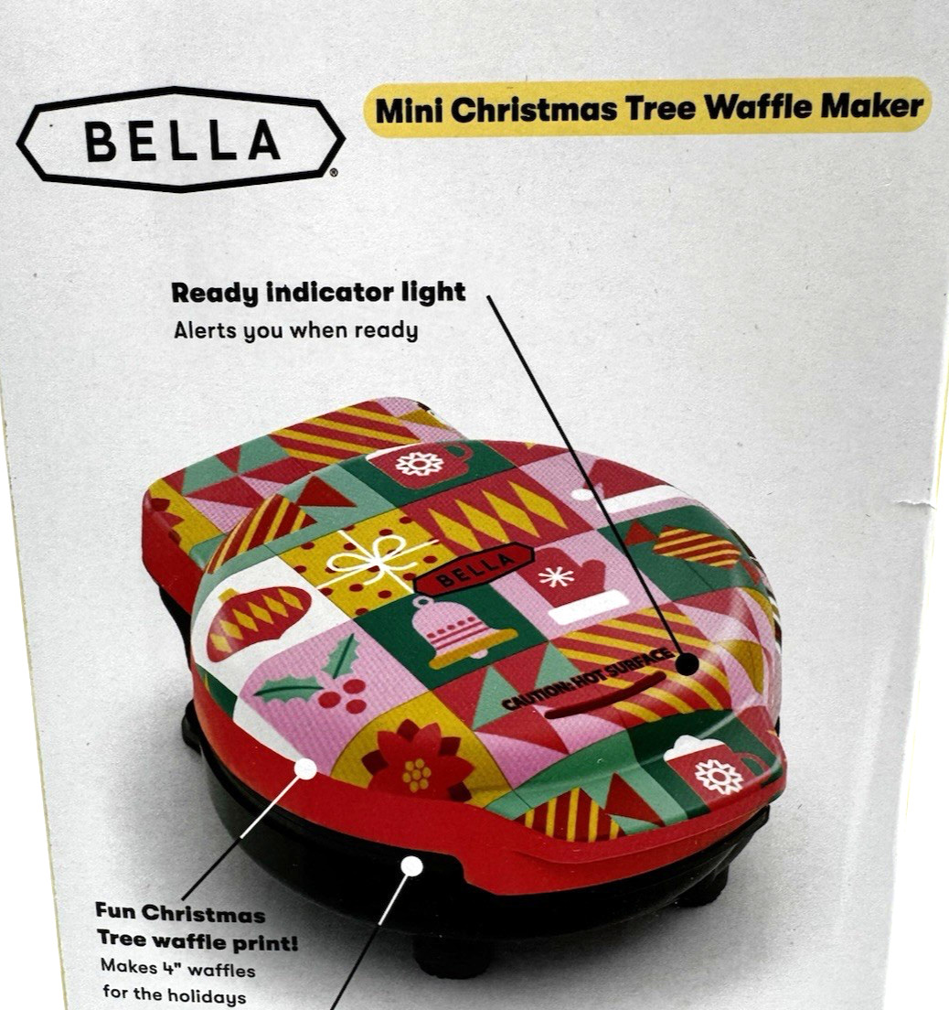 Bella Christmas Tree Mini Waffle Maker 350W Compact Holiday Limited Edition New