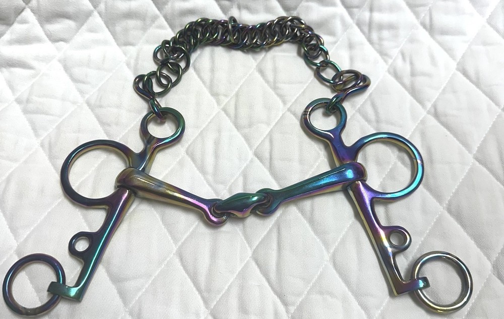 Rainbow Color Pelham Double Jointed Bit With Oval Link  Stainless Steel 5.5