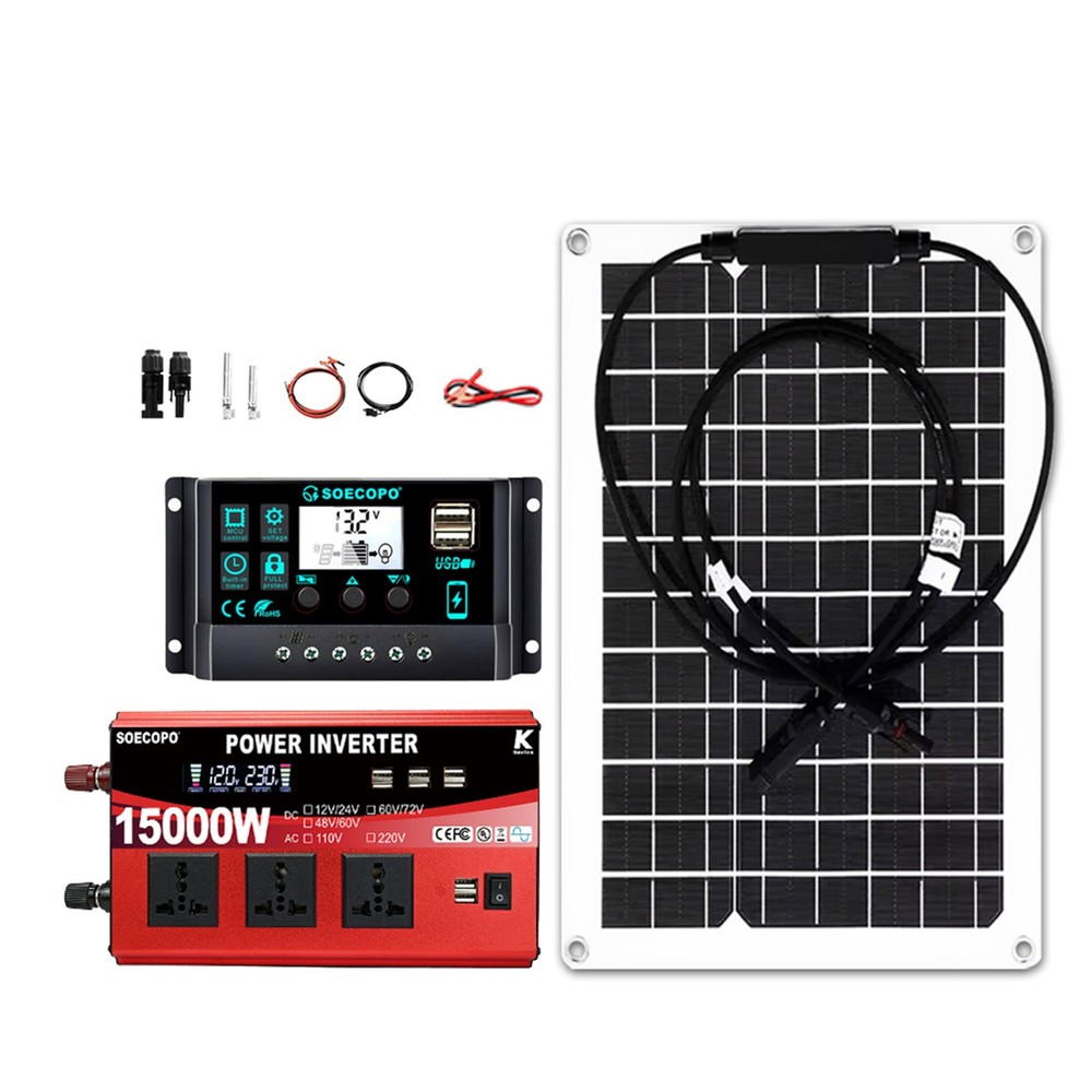 SOECOPO 15000W Peak Solar System Kit Flexible Panel 100A Controller