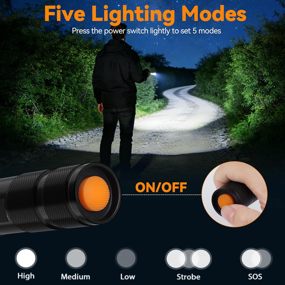 LED Flashlight 2 Pack, Small Flashlights Powerful High Lumens 5 Modes, Waterproo