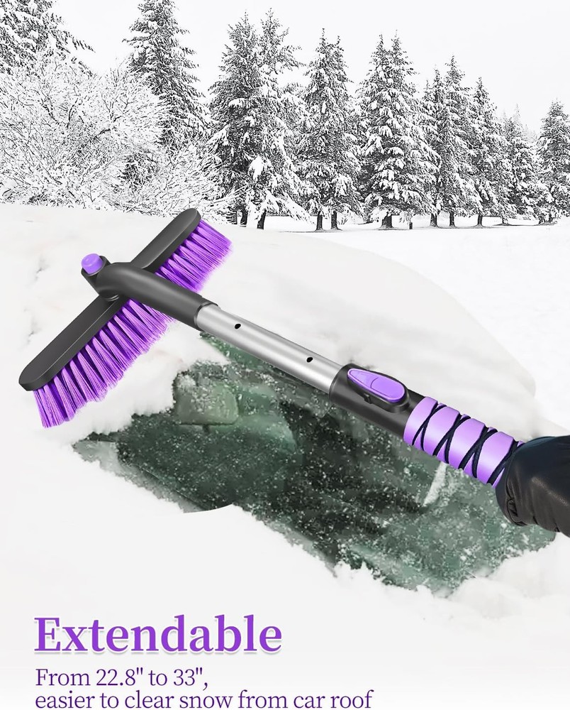Extendable Ice Scraper and Snow Brush for Vehicles
