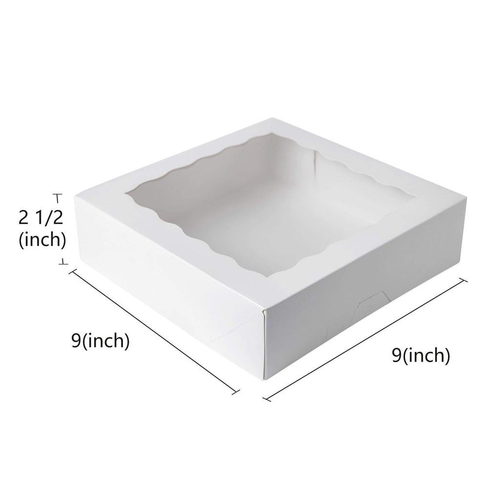 9 Inch White Bakery Pie Boxes with Window Disposable Cookie Boxes 25 Pack