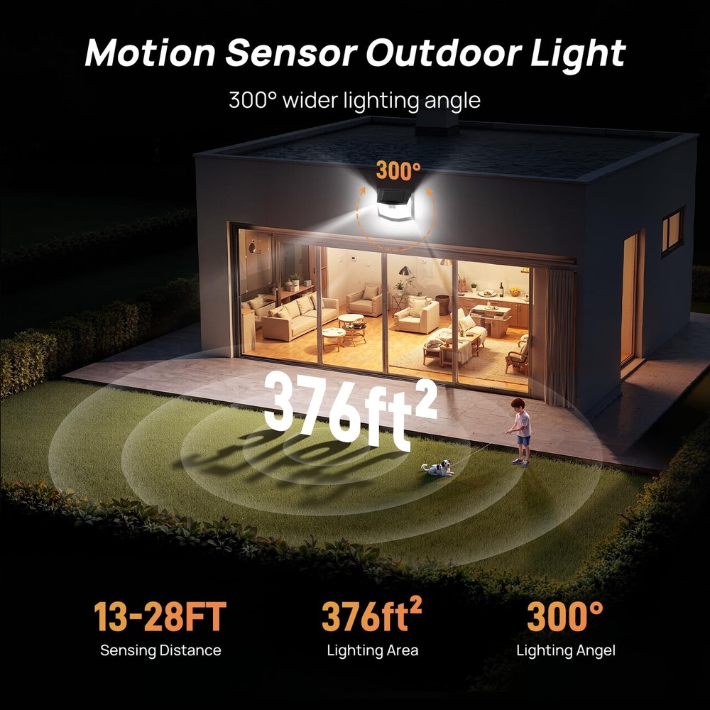 TECKNET 248 LED Outdoor Solar Lights & Motion Sensor 4 Pack, 300° Angle & 3