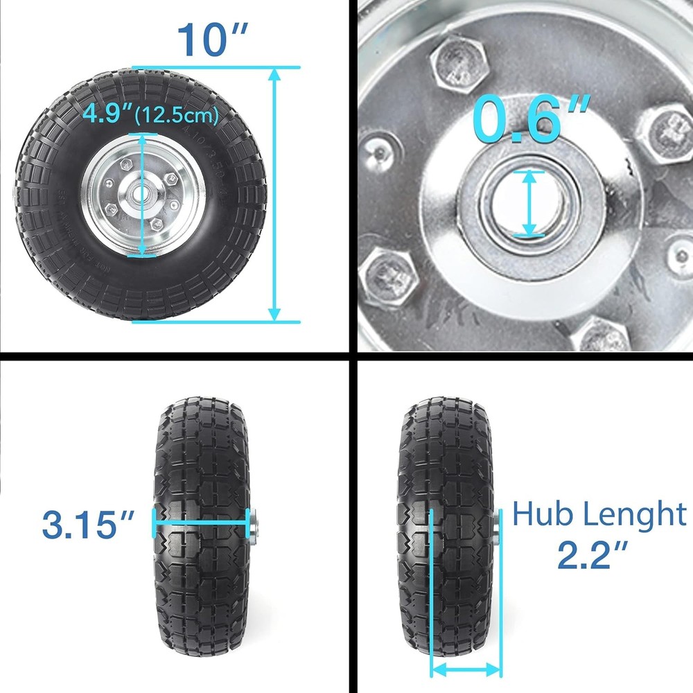 AR-PRO (4-Pack) 10-Inch Solid Rubber Tire Wheels - Replacement 4.10/3.50-4" Flat