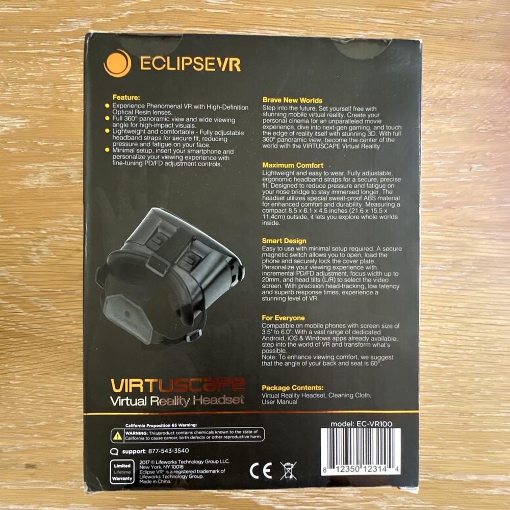 Eclipsevr Virtuscape Virtual Reality Headset New In Box Black