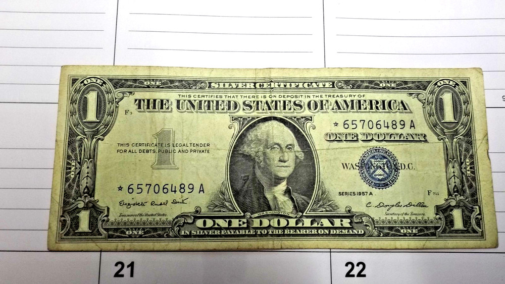 1957"STAR NOTE' SILVER CERTIFICATE A NOTE .RARE DOLLAR VG