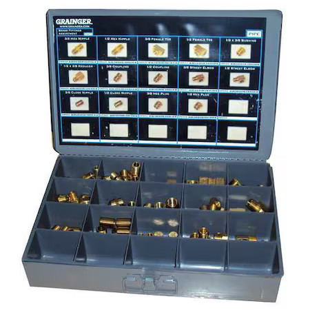 Brass Pipe Fitting Kit, Npt, Assorted Pipe Size, 6Azf9