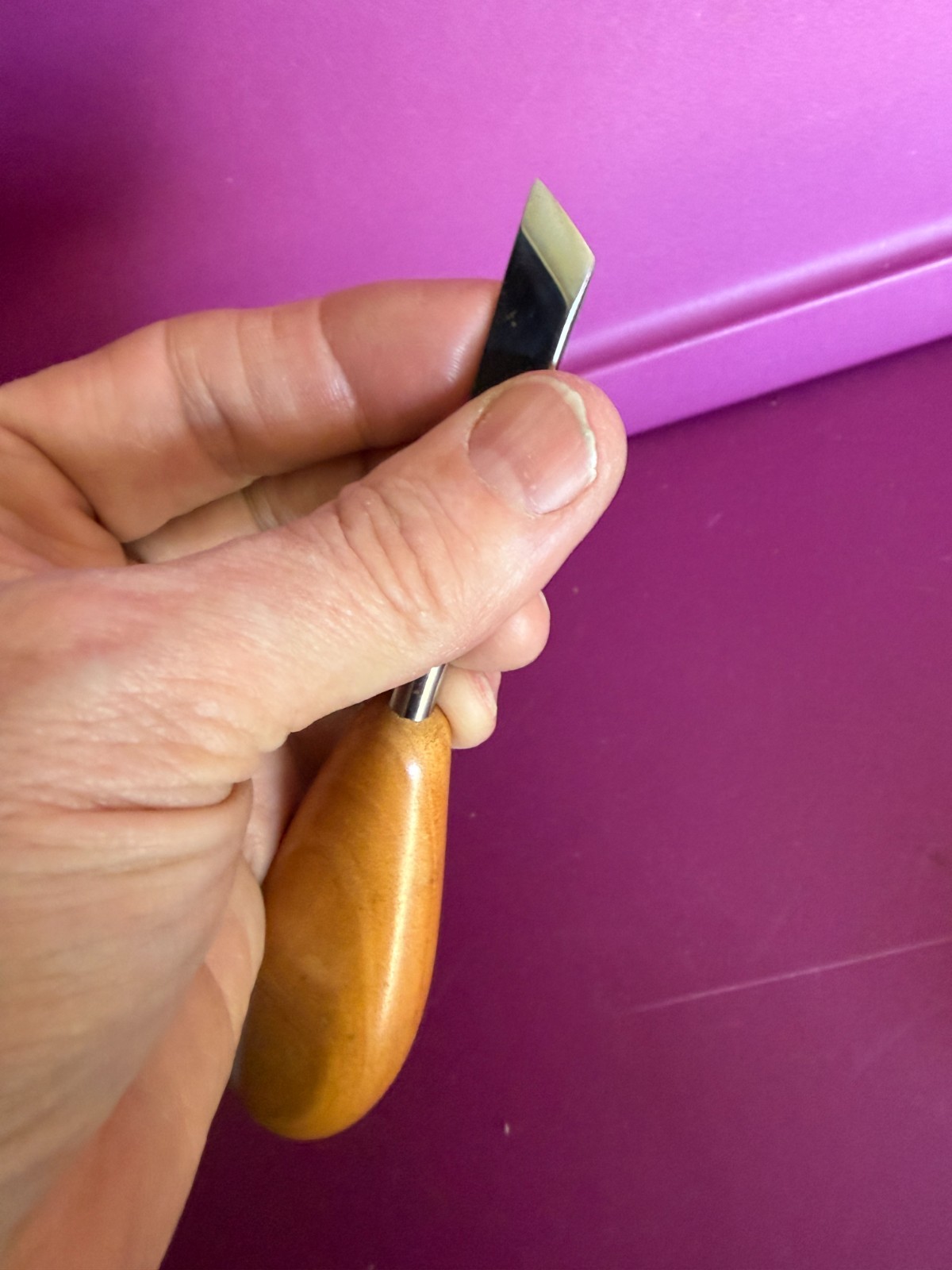 RARE Diobsud Forge 7/16" Wide Double Bevel Woodcarving Skew Chisel In VGC!