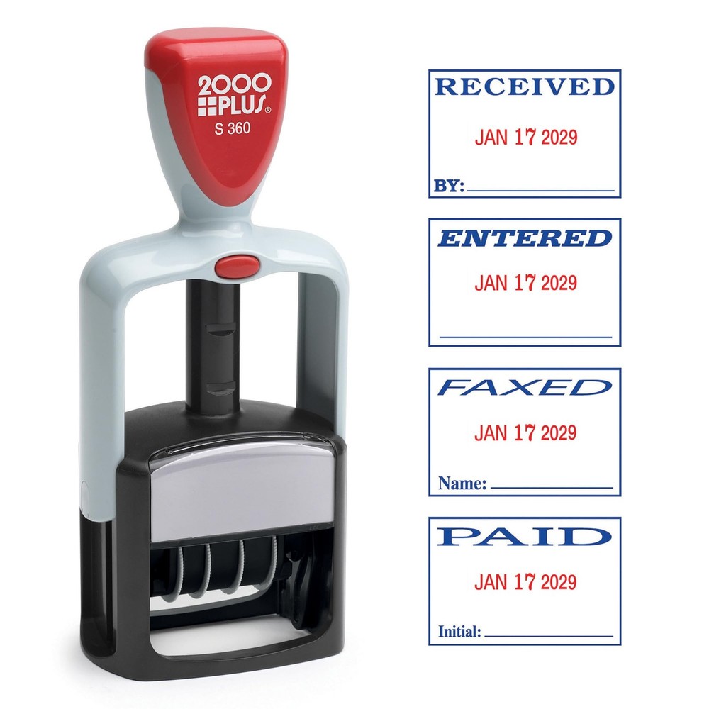 ® Self-Inking Date and 4 Phrase Stamp, Blue/Red