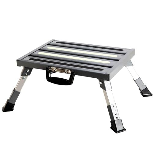 Rv Steps, 4-Level Adjustable Height Folding Camper Steps, Grey Hammer-Tone