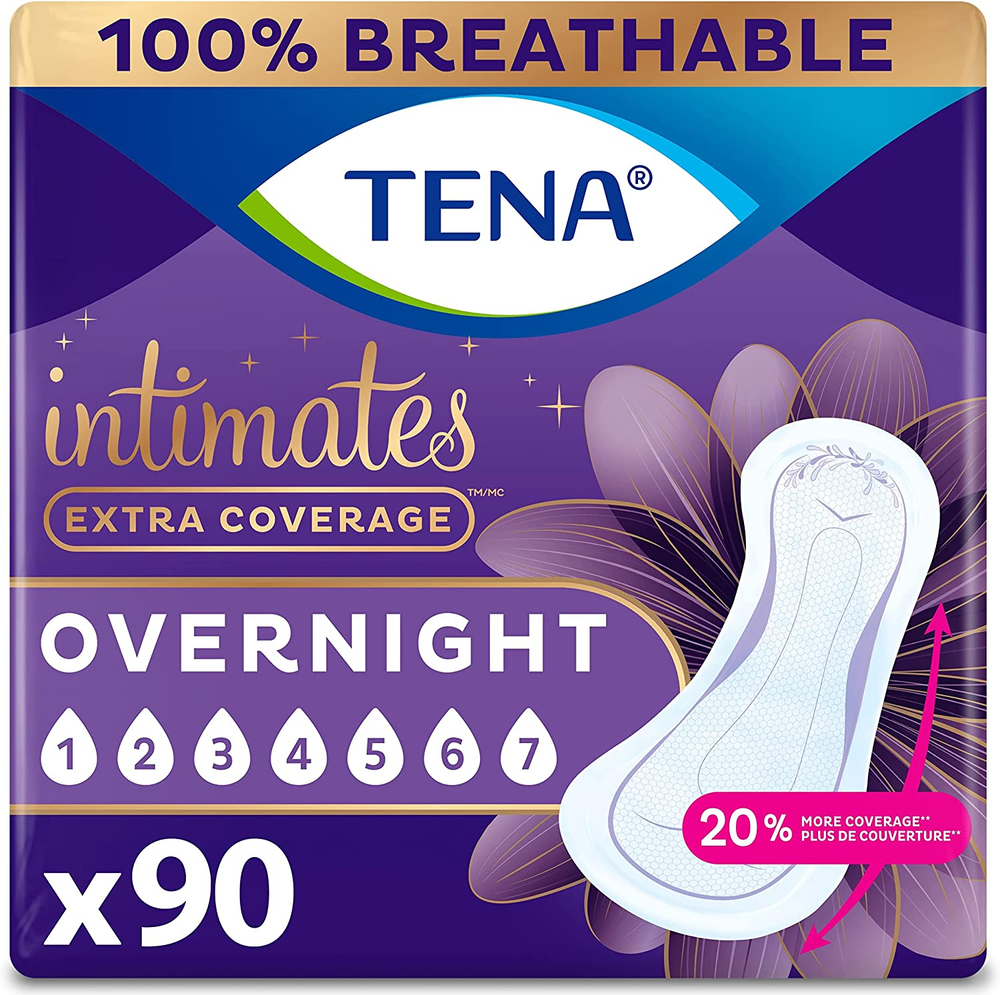 TENA Women's Pads Overnight Absorbency Bladder & Postpartum Extra Coverage 90 ct