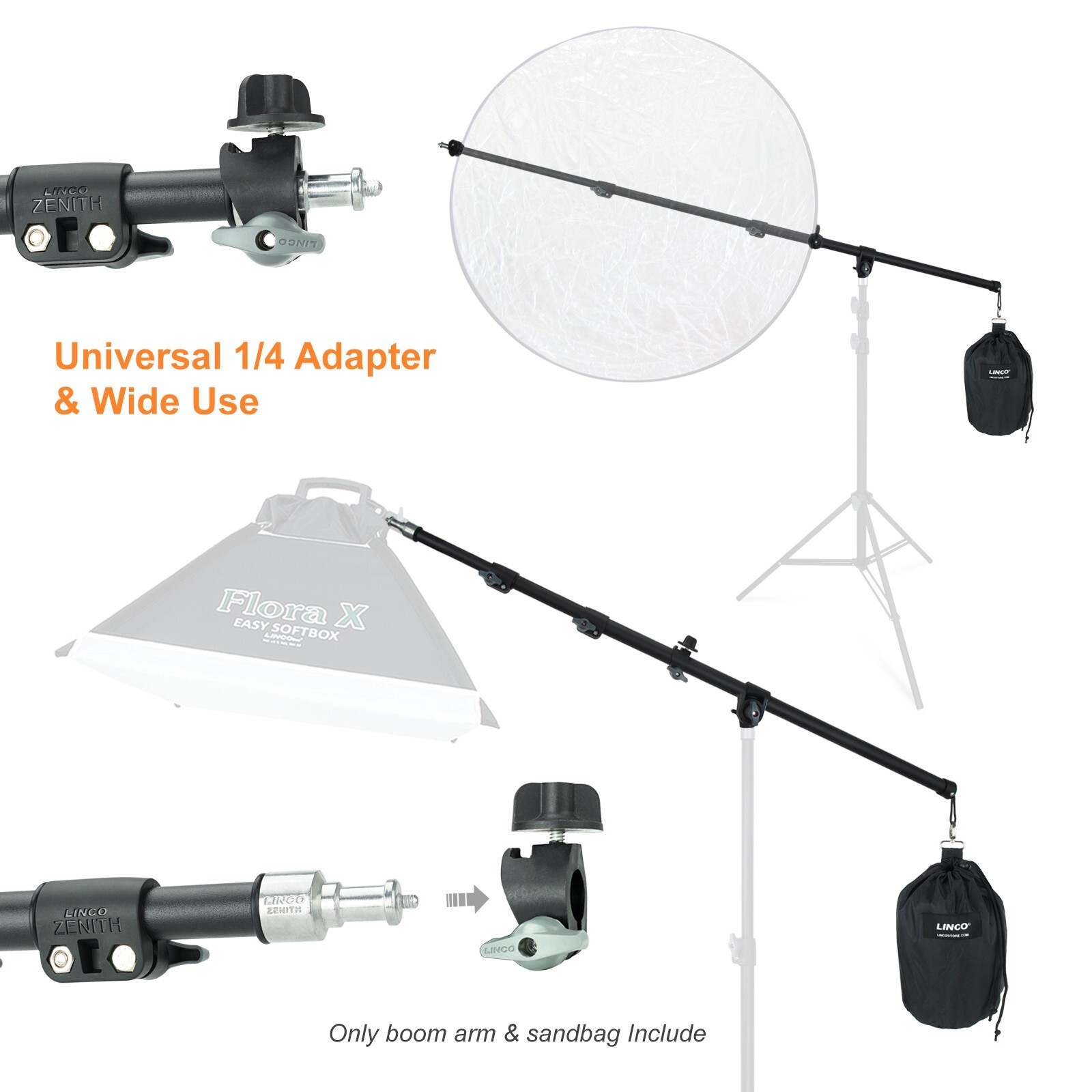 LINCO Photography Video Studio Boom Arm with Reflector Holder and Counterweight